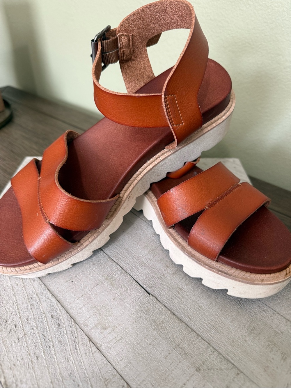 Mia Tan Leather Platform Sandals